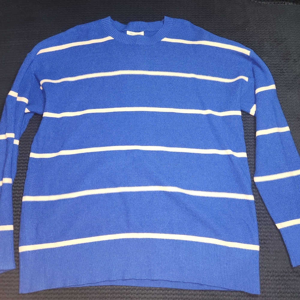 Women's Tea N Rose Royal Blue & White Stripe Crewneck Sweater Size Large NWT
